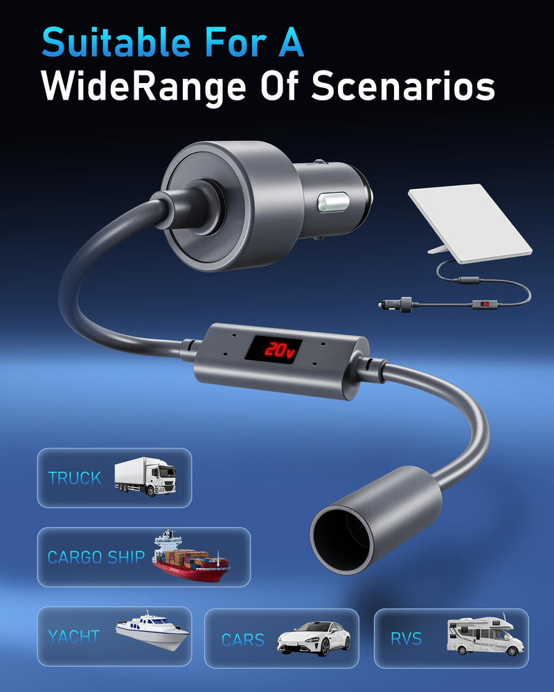 [AUSTRALIA] - Starlink Mini Car Adapter 12V to 20V Step-Up Converter, 60W Car Cigarette Lighter Charger with LED Display, Supports Official 15m & 30m DC Cable, Stable Power for RV Camping, Trucking, Marine Use Converter Version 