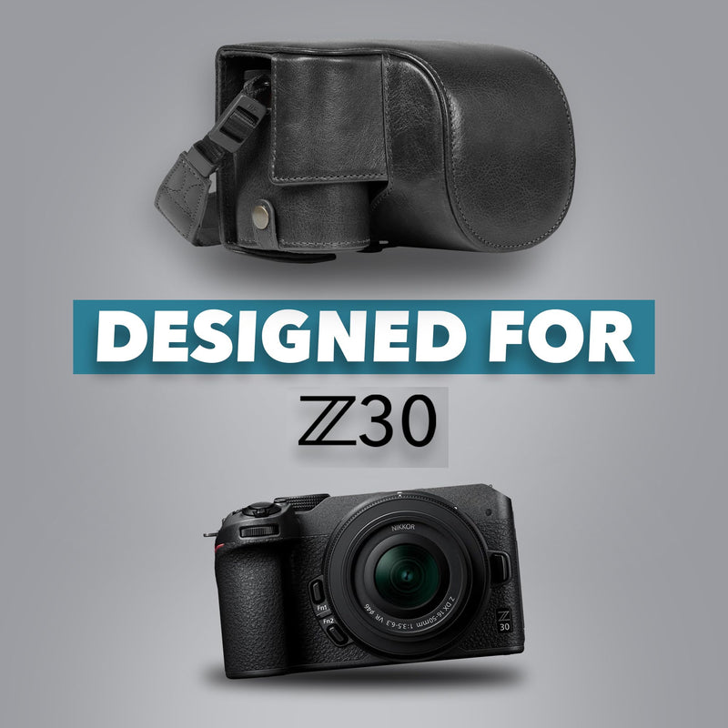 MegaGear Ever Ready Genuine Leather Camera Case Compatible with Nikon Z30 (16-50mm)(Black) Black