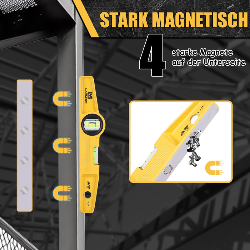 LARMEIL Magnetic Torpedo Spirit Level 25 cm Aluminium Cast Profile 4 Magnets Small Spirit Level 1 Horizontal Level 1 Vertical Level