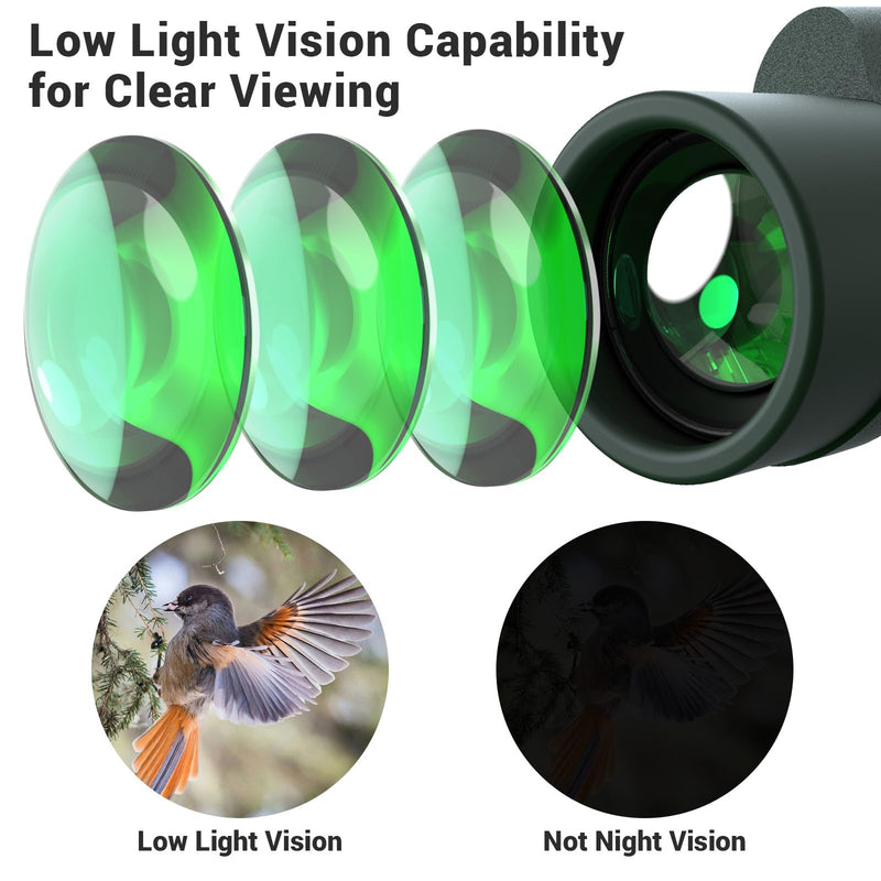 12x50 Monocular Telescope for Adults, High Powered Monoculars Compact Scope Portable Handheld Telescope with BAK-4 Prism FMC Lens for Bird Watching Hiking Camping Hunting Travel 12x50 Green