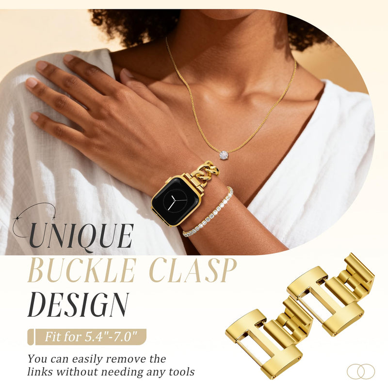 MOINSPIRE 18K Gold Bracelets Set for Women and Slim Band and 3Pcs Diamond Jewelry Set Bundle Compatible with Apple Watch 38mm 40mm 41mm 42mm 44mm 46mm 45mm 49mm for iWatch Series 11/10/9/8/7/6/5/4/3/