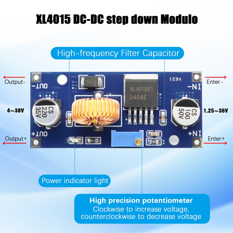 AYWHP DC-DC Step-Down Converter XL4015 6 Pieces 4-38V to 1.25-36V 5A 96% Efficiency for Arduino