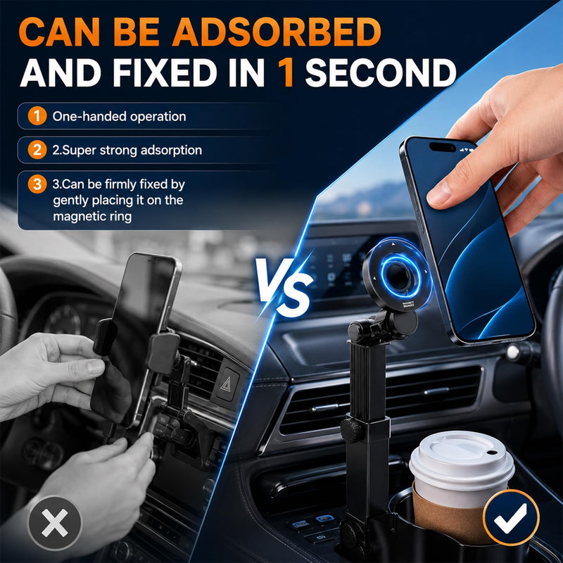 Car Cup Holder Phone Mount,Any car Model 360°Adjustable N52 Magnetic Stand,one-Handed Operation,Suitable for All Smartphones (Black,1Pcs)