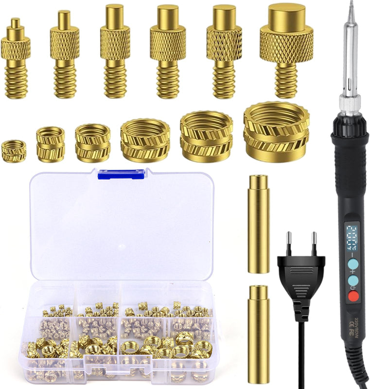 139 Piece Threaded Inserts Soldering Tips Set, 80 W LED Temperature Adjustable Soldering Iron with 130 Pieces Thread Inserts M2/M3/M4/M5/M6/M8, 8 Pieces Soldering Tips for Thread Insert 139 Pieces