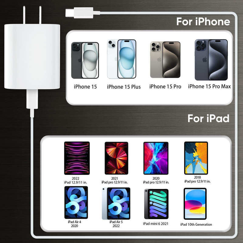 i Phone 15 Charger Fast Charging, iPad Charger 10 FT Long USB C to C Charging Cable Cord with 20W iPhone Fast Charger Block for iPhone 15/15 pro/15 pro max/15 Plus, iPad Pro11/12.9/air 5/4, Samsung white 10FT