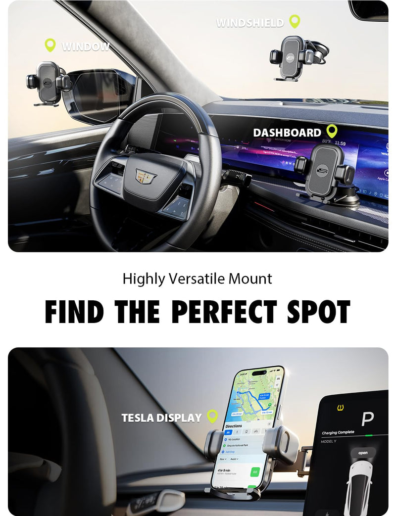 Bracketron TripGrip Pro Tesla Phone Holder, Suction Cup, 360° Rotation | 3-in-1 Tesla phone holder mount with TemperBond suction technology, secure dashboard and windshield installation
