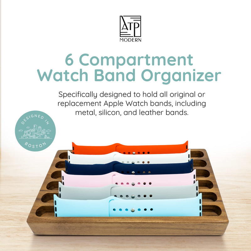 Wooden Watch Band Organizer and Wall Charging Stand Bundle - Works with All Apple Watch Bands (Walnut)