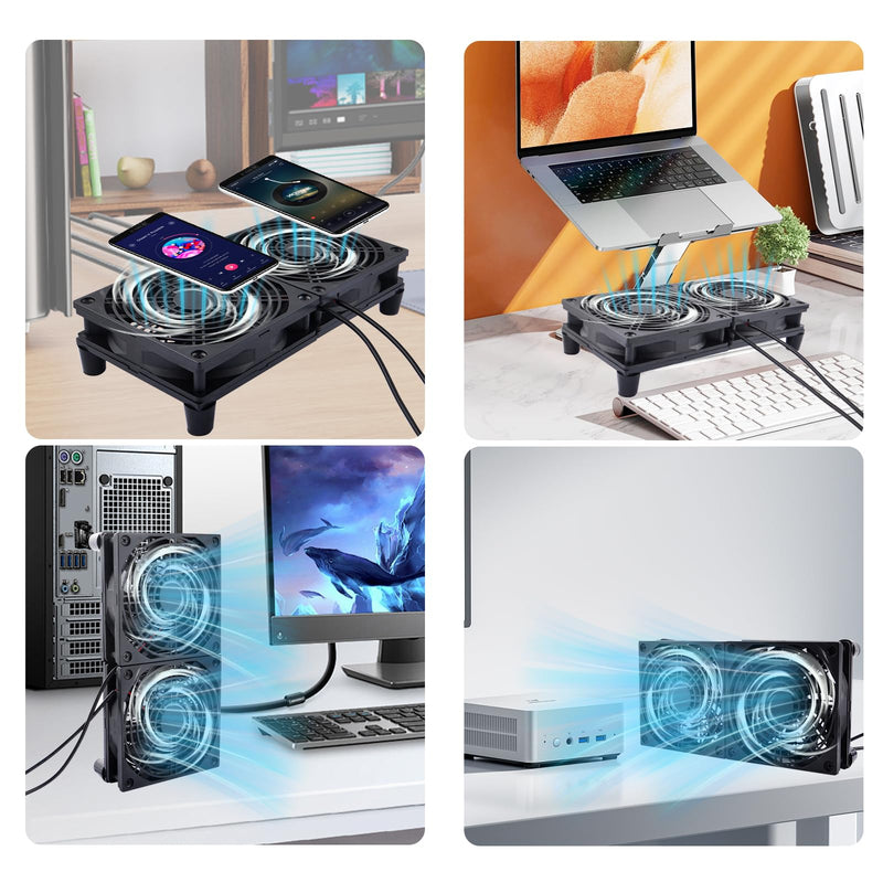 Quiet Dual 120mm USB Fan Dual-Ball Bearings, USB Fan 5V, with L/M/H 3-Degree Speed Controller High Airflow Cooling Fan for Router Modem Receiver DVR PlayStation Xbox TV Box