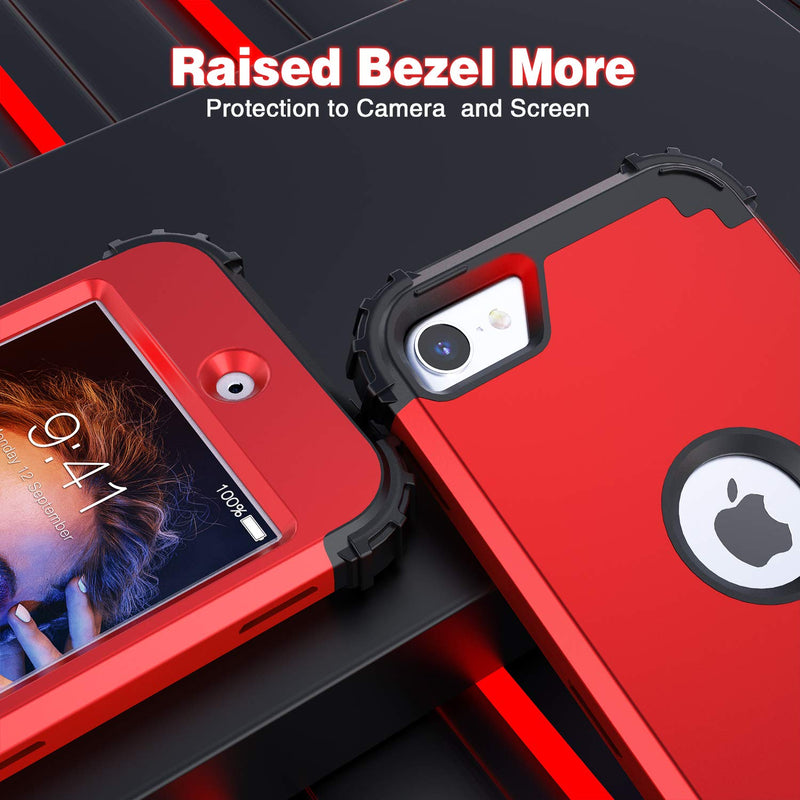 IDweel for iPod Touch 7th Generation Case with 2 Screen Protectors, Hybrid 3 in 1 Shockproof Slim Heavy Duty Hard PC Cover Soft Silicone Bumper Full Body Case for iPod Touch 5/6/7th Gen, Red
