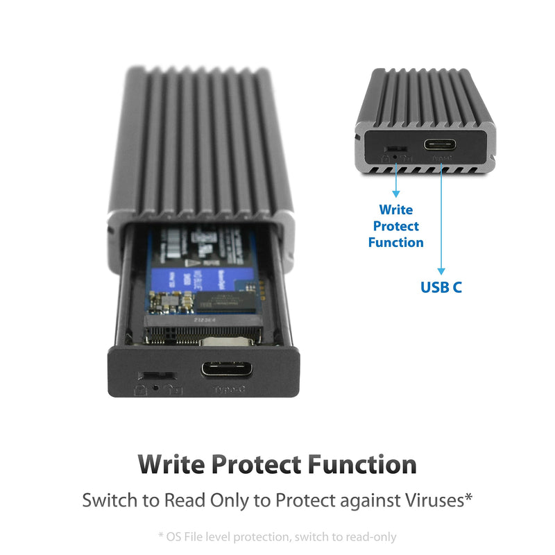 VANTEC M.2 NVME SSD to USB 3.1 GEN 2 Type C Enclosure W/USB Type-C Cable - Space GRA