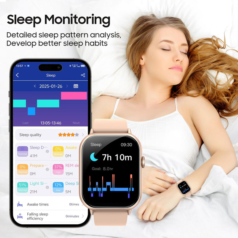 Smart Watch for Men Women - 2.01" HD Touchscreen with Bluetooth Calling, Fitness Tracker Watch 24/7Heart Rate/Blood Pressure/Sleep Monitor, IP67 Waterproof Sport Watch, Android iOS Phones (Pink) Pink