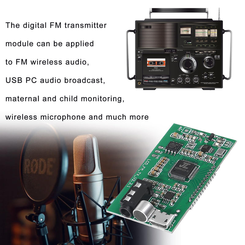 [AUSTRALIA] - 2PCS DC 3V-5V FM Transmitter Module DSP PLL 87-108MHz Stereo Digital Wireless Microphone Board Multi-Function Frequency Modulation with LCD Display Line/USB/Mic Input 