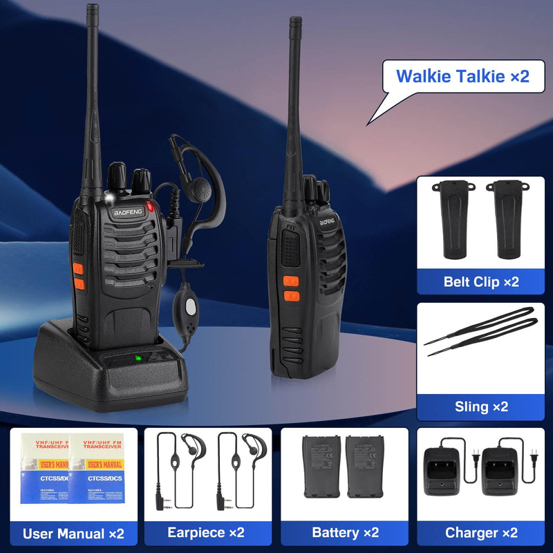 [AUSTRALIA] - Baofeng Walkie Talkies 888S Rechargeable Long Range with Earpieces for Adults, 16 Channel Professional Radio Handheld Two Way Radios Li-ion Battery and Charger Included 2pack with 2earpiece 
