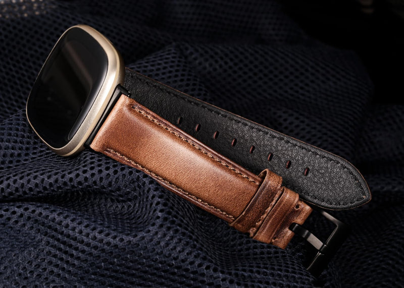 Genuine Horween Leather Watch Band Compatible with Fitbit Versa 3 / Versa 4 / Fitbit Sense 1 / Sense 2 for Men And Woman. Natural-4/Black Buckle