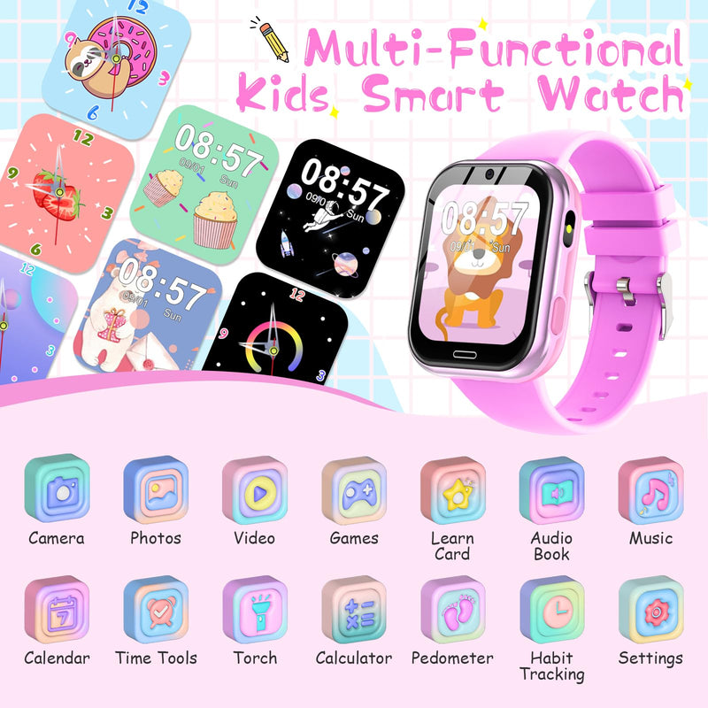 Smart Watch for Kids, Kids Smart Watch Toys 19 Games Touch Screen Watch Camera Music Video Pedometer Calculator Alarm Clock Learn Card Audio Book Calendar, Gift for Boys Girls Ages 4-12 (Rose) Rose