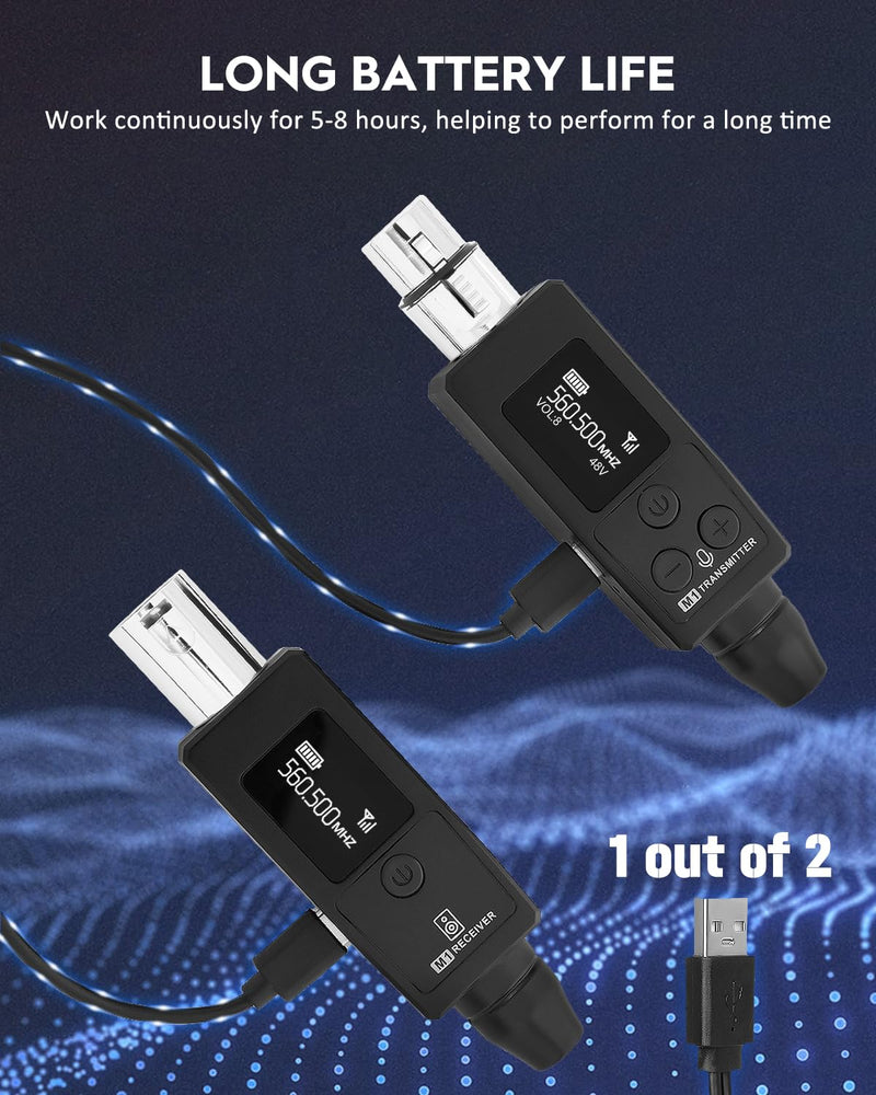 STRICH Wireless Microphone XLR Transmitter and Receiver, UHF Wireless Microphone System Plug-on, Wireless Mic Adapter with 48V Phantom Power for Dynamic Mic, Condenser Mic, Audio Mixer, PA System, M1