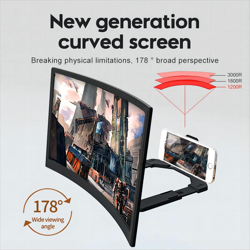Screen Magnifier for Cell Phone, 14" Curved Phone Magnifying Screen Upgraded HD 3D Phone Screen Amplifier Phone Stand with Screen Enlarger Compatible with All Smartphones for Movies Videos 14 Inch