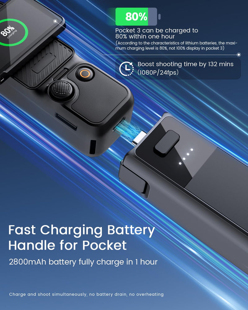 Fast Charging Battery Handle for Osmo Pocket 3 Accessories for Pocket 3 Battery Grips for Xtra Muse with Original Factory Battery Cells
