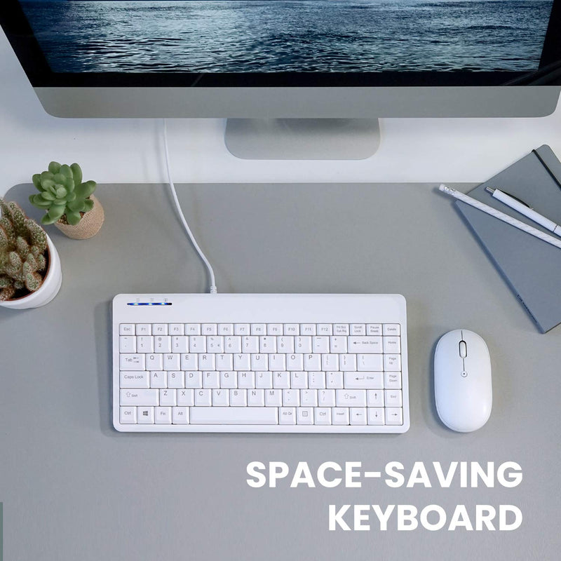 Perixx PERIBOARD-409WU US, Wired USB Mini Keyboard - White - US English