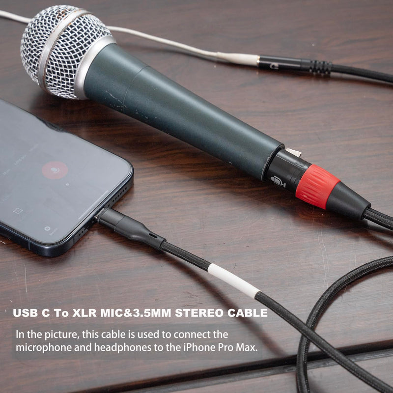 10FT USB C to XLR Female Microphone Cable & 3.5mm (1/8") Female Stereo Out Adapter,USB C to 3.5mm Headphone Cable&XLR Female Microphone Record Cable for iPhone 15 Garageband,Tablet,Laptop 10 feet