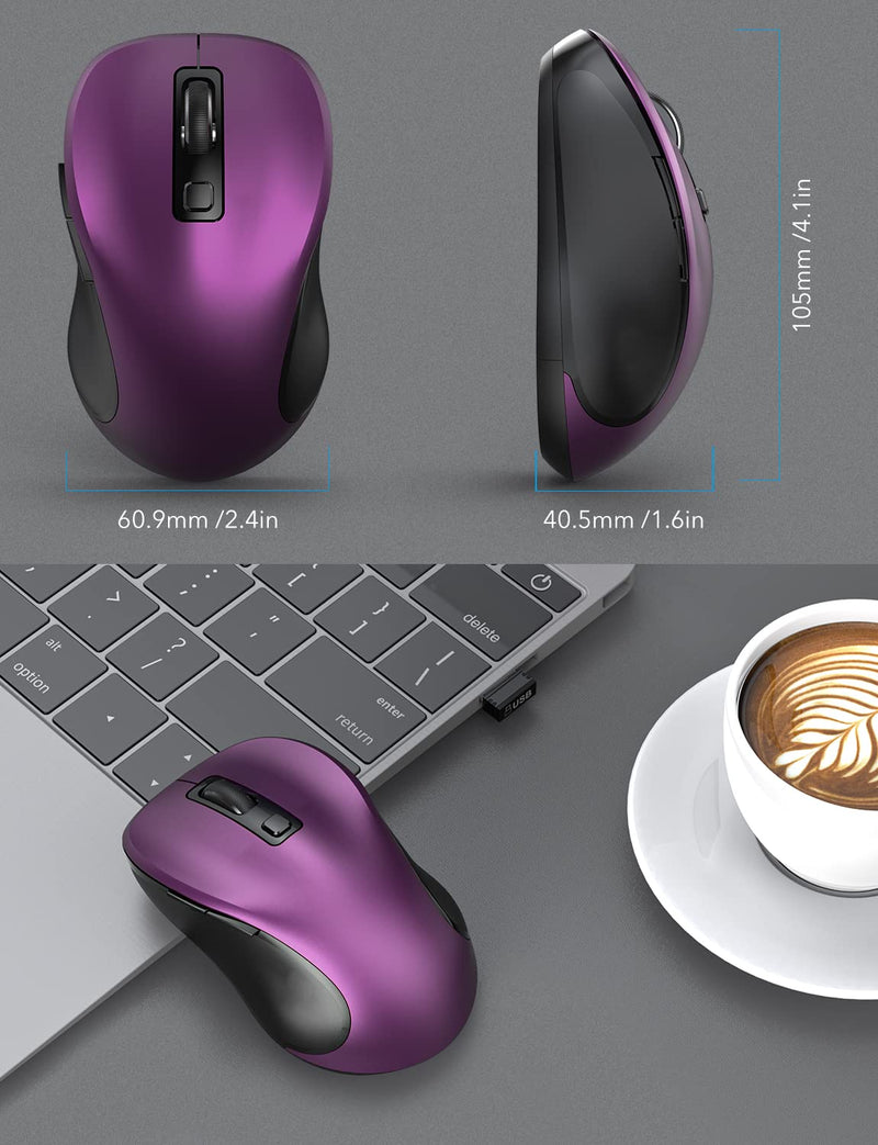 Wireless Mouse for Laptop, Trueque 2.4GHz Ergonomic Computer Mouse with 3 Adjustable DPI Levels, Page Up & Down Buttons, USB Mouse for Chromebook, PC, Desktop, Notebook, MacBook (Purple) Purple