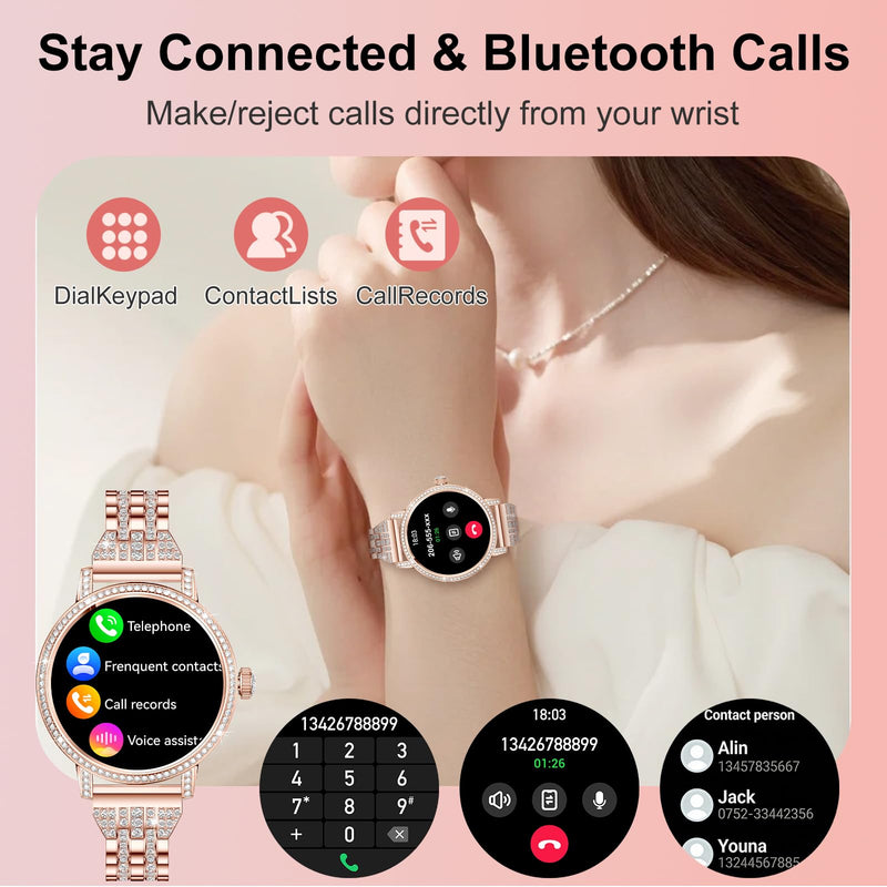 Smart Watches for Women:1.27" HD Smart Watch Bluetooth Calls,3 Bands,BP/Sleep/Steps,120+ Sports Fitness Tracker Android&iOS (Rose Gold)