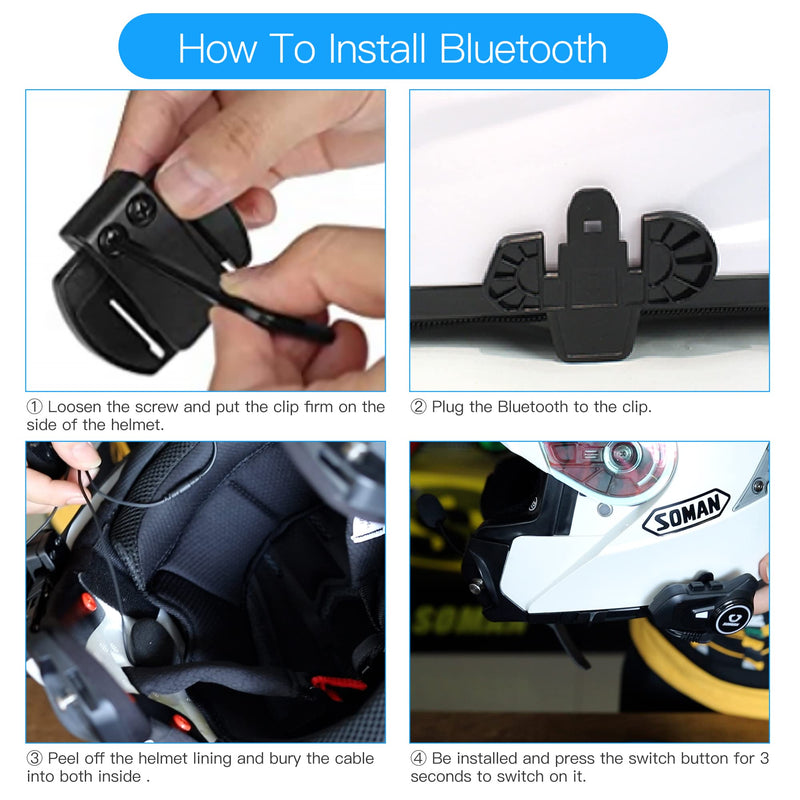 Motorcycle Helmet Bluetooth Intercom 800M Wireless Communication System Waterproof Motorcycle Bluetooth Headset with DPS Reduce Noise for Helmets (1 Pack) 1 Pack
