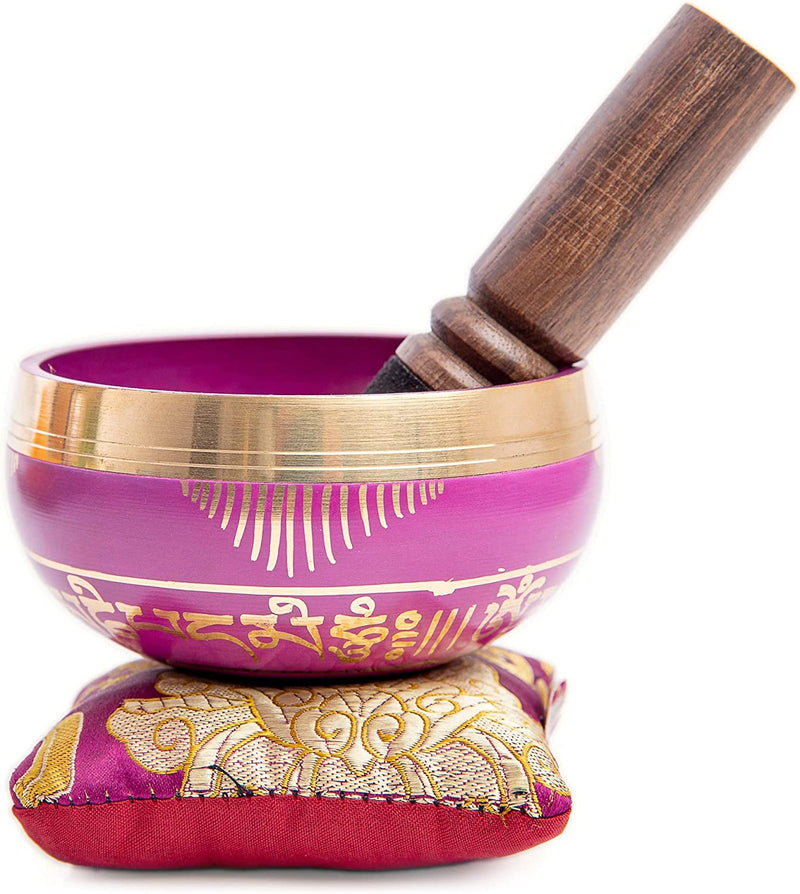 Tibetan Singing Bowl Set - Easy To Play for Beginners - Authentic Handcrafted Mindfulness Meditation Holistic Sound 7 Chakra Healing Gift by Himalayan Bazaar (Orchid) Orchid Pink