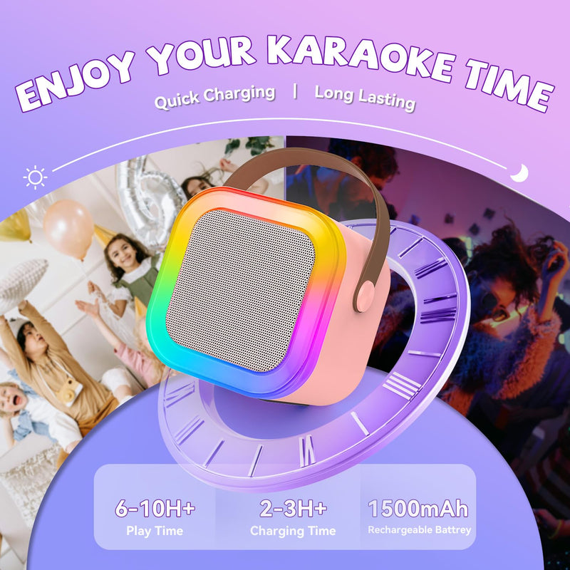 Upgraded Mini Karaoke Machine with 3 Wireless Microphones for Kids Girls Boys - Karaoke Party Speaker Christmas Birthday Gifts for 4 5 6 7 8 9 10 11+ Year Old - Kids' Instrument Accessories - Pink 3MIC-PINK
