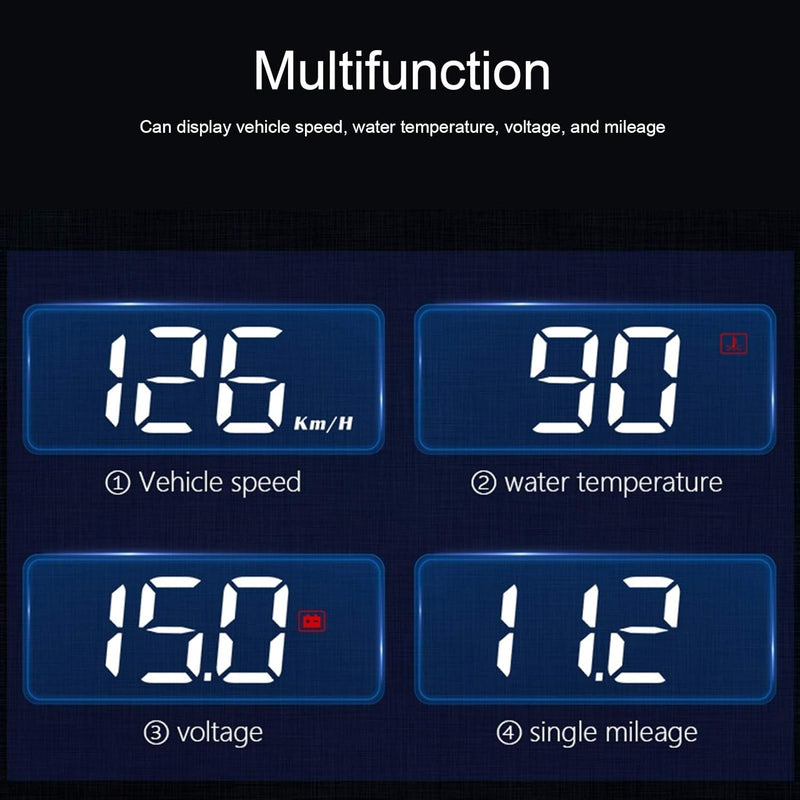 OBD2 Head Up Display HUD Windshield Projector, 12V Car Speedometer with Multi‑Function Gauge, Alarm for Overspeed Water Temp Voltage & Fatigue Driving Reminder Universal for Most Petrol Vehicles