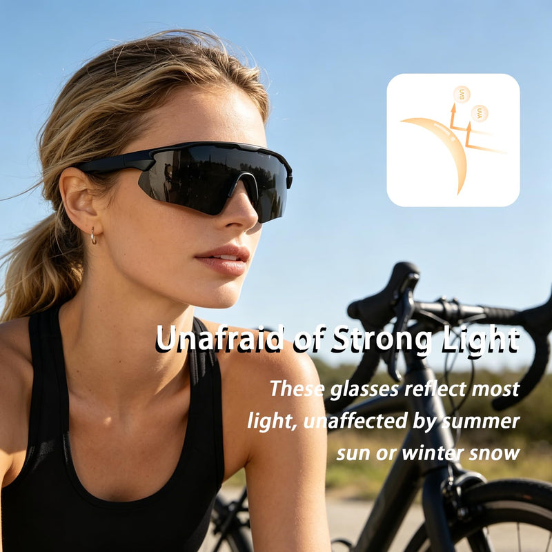Polarized Bluetooth Sunglasses with Speaker for Running Cycling | Smart Glasses with Voice Control, Hands-Free Calls, UV400 Protection, Magnetic Charging, 6-8H Playtime for Men Women Sunglasses Half-rimmed