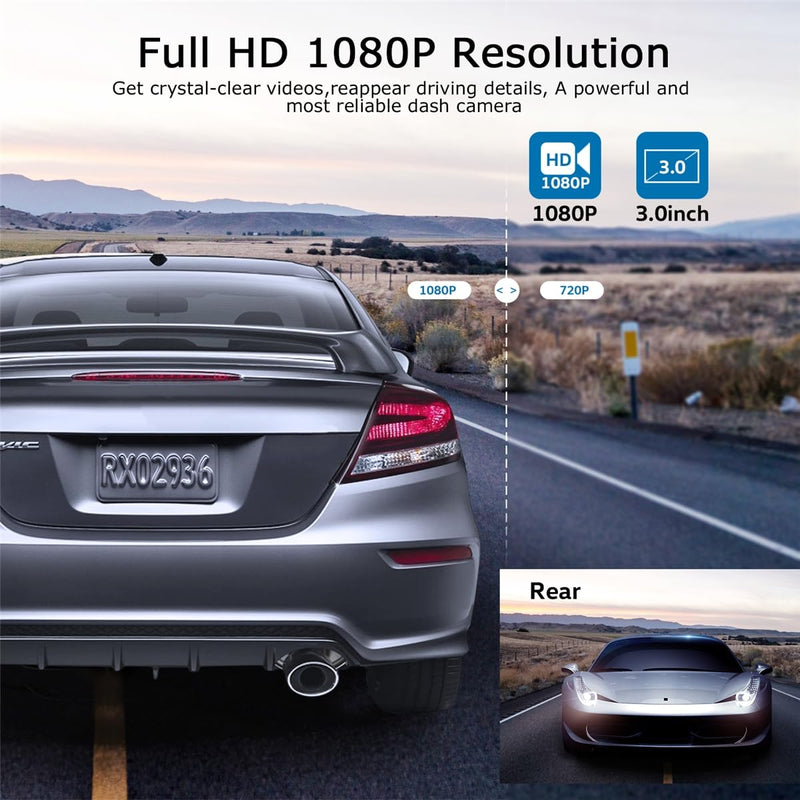 [AUSTRALIA] - ORSKEY Dash Cam Front and Rear 1080P Full HD Dual Dash Camera in Car Camera Dashboard Camera Dashcam for Cars 170 Wide Angle with 3.0" LCD Display Night Vision and G-Sensor 
