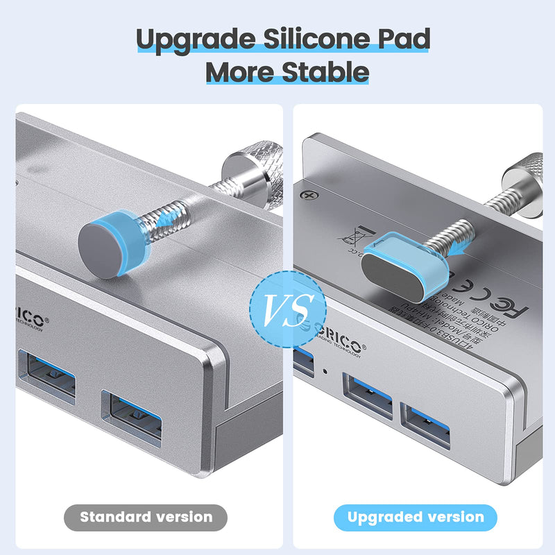 ORICO 4 Port USB 3.0 Hub Clamps on Monitor or Table, USB A/A and A/C Cable Included(4.92FT), Extra Power Supply Port, Space-Saving Mountable Aluminum USB Hub for iMac, All-in-One Desktop Computer 4 port + 2 Data Cable