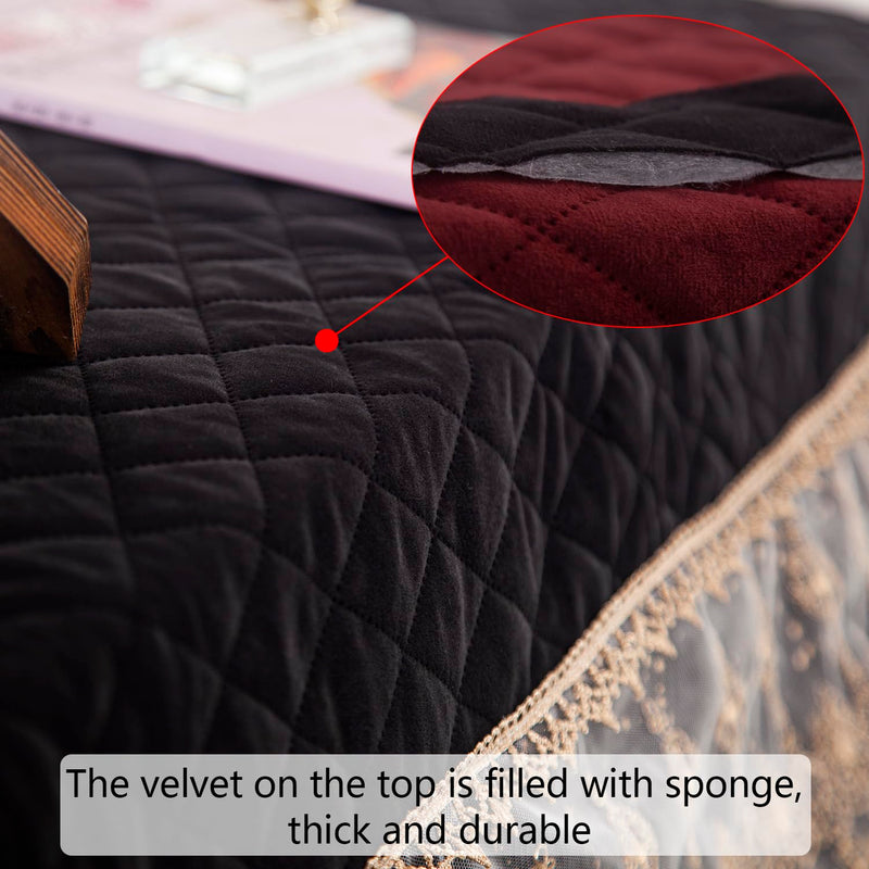 Luxury Velvet Piano Cover for Upright Pianos, Black with Gold Stars and Lace Trim, Quilted Top