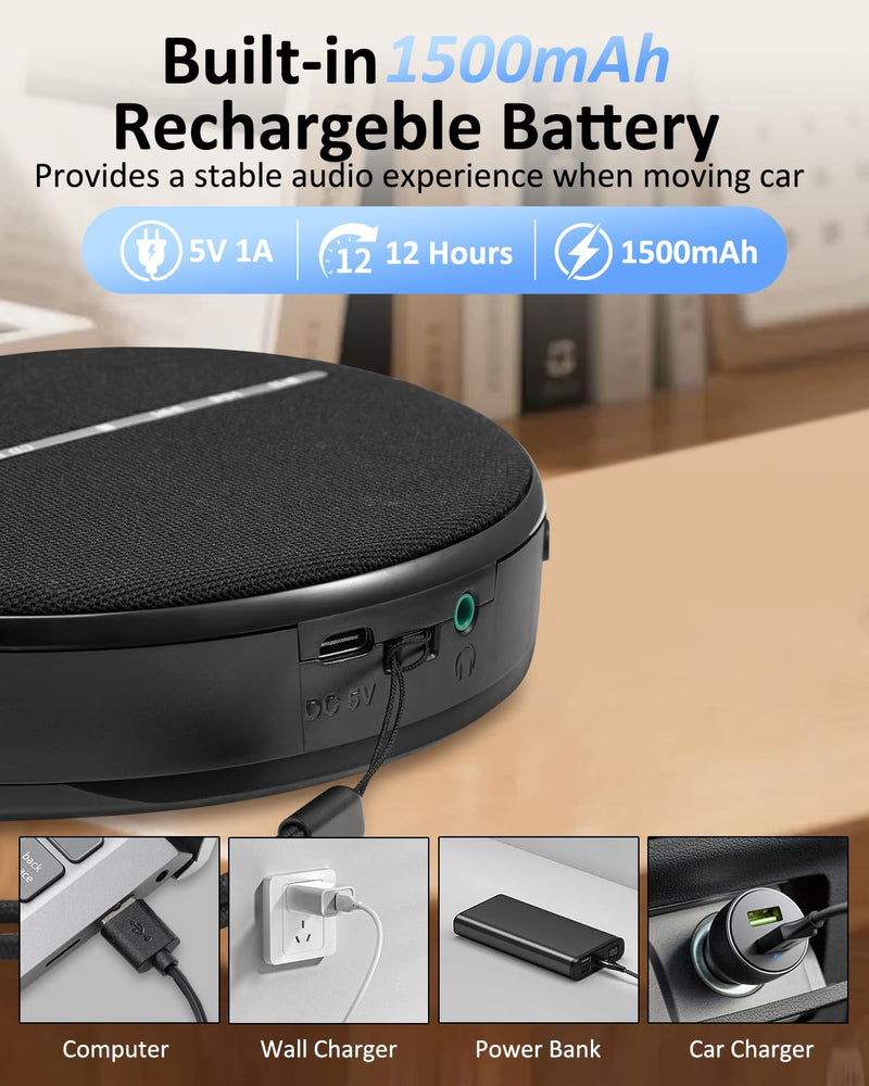 Gelielim Portable CD Player Bluetooth, Personal Discman CD Player for Car & Home,Small Fabric Music Player with Anti-Skip Protection, A-B Repeat,10 Speeds,Stereo Speakers,Supports CD/AUX/USB, Black