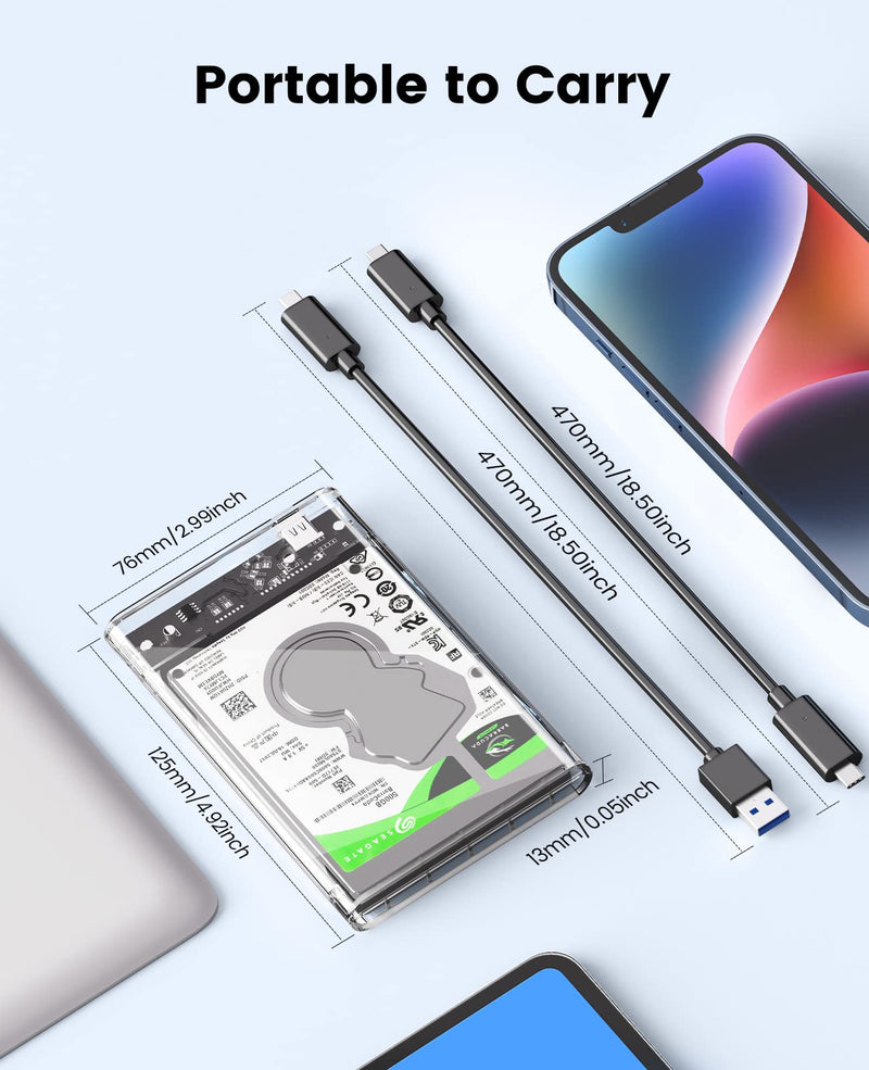 ORICO USB C 2.5'' DIY Sticker Hard Drive Enclosure Combination with Transparent 10Gbps Hard Drive Enclosure Support UASP Compatible WD Seagate Toshiba Samsung Hitachi PS5
