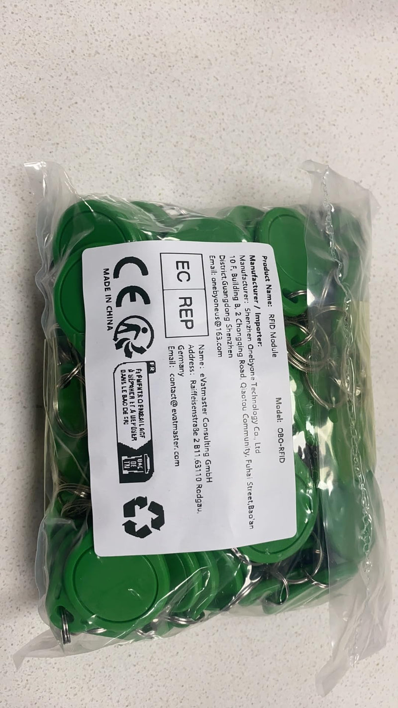 (Pack of 100) Waterproof ABS 13.56MHz ISO14443A MF Classic 1K NFC RFID Token,RFID Keyfob,RFID Tag (Green)