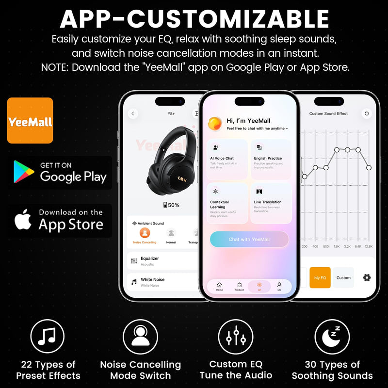 1Mii Y8+ Noise Cancelling Headphones for Gaming, Airplane & Travel, Black | Bluetooth 6.0 Over-Ear Wireless, Hybrid ANC, 100 hrs Playtime, Comfortable, LDAC Hi-Res Audio, Deep Bass, Custom EQ via APP