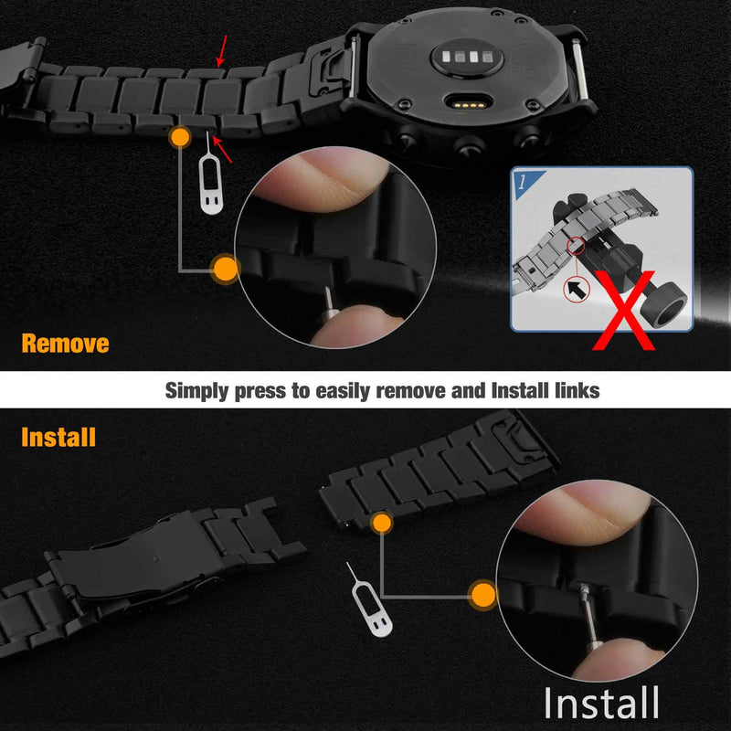 Abanen Titanium Watch Band with Flip-Lock Folding Clasp for Garmin Fenix 8 / Tactix 8 / epix Pro/Enduro, 22mm 26mm QuickFit Wrist Stap for Fenix 7/6/5, Quatix, Tactix Black