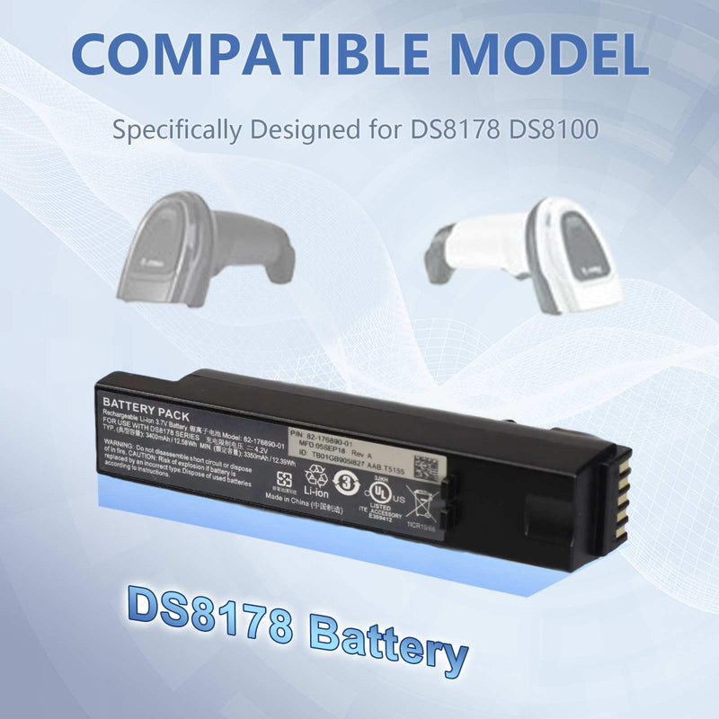 Replacement for Zebra DS8178 Scanner Battery: for DS8100 DS8178 DS8170 DS6878-SR Handheld Barcode Scanner Battery 82-176890-01 Lithium ion 3400mAh