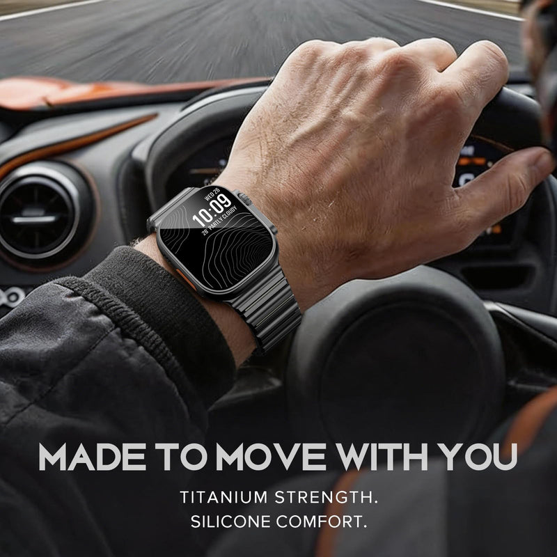 CHANCHY Grade 4 Titanium Silicone Magnetic Band for Apple Watch Bands Men | Titanium Silicone Dual-Layer Link 44/45/46/49mm, Business & Outdoor, Fits Apple Watch Ultra 3/2/1 Series 11 10 9 8 7 6 5 4 SE Titanium Edition, Black-Gray