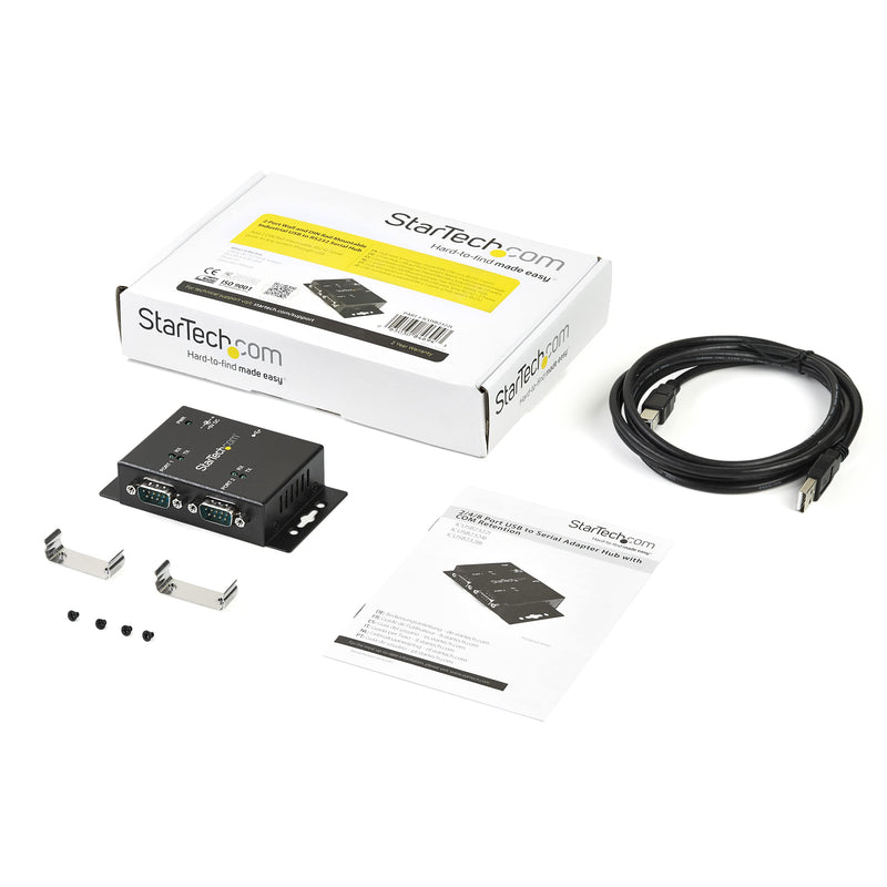 StarTech.com USB to Serial Adapter - 2 Port - Wall Mount - Din Rail Clips - Industrial - COM Port Retention - FTDI - DB9 (ICUSB2322I)