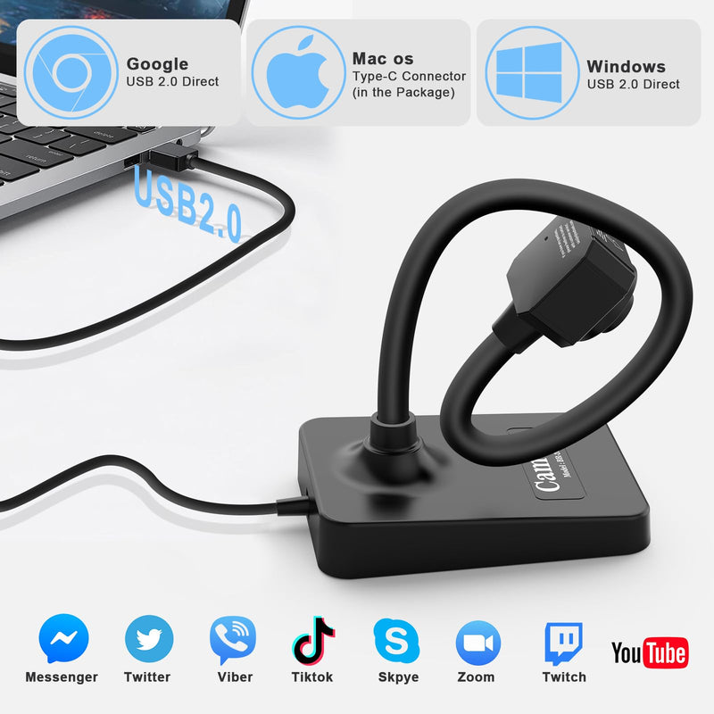 USB Document Camera for Teachers, 1080P Manual Focus Webcam with Microphone, Foldable, Compatible with Mac/Windows/Chromebook