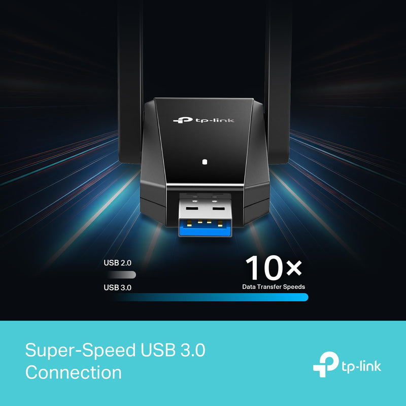 [AUSTRALIA] - TP-Link USB 3.0 WiFi Adapter for Desktop PC (Archer TX30U Plus)-AX1800 WiFi 6 Dual-Band Plug and Play Wireless Network Adapter with 2.4GHz, 5GHz, 2×High Gain Antenna, WPA3, Supports Windows 11/10 AX1800, WiFi 6 