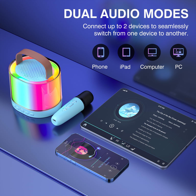 Karaoke Machine for Kids Adults, Mini Portable Bluetooth Karaoke Speaker with 2 Wireless Microphone and Lights, Birthday Gifts for Girls Ages 4, 5, 6, 7, 8, 9, 10, 12+ Family Home Party