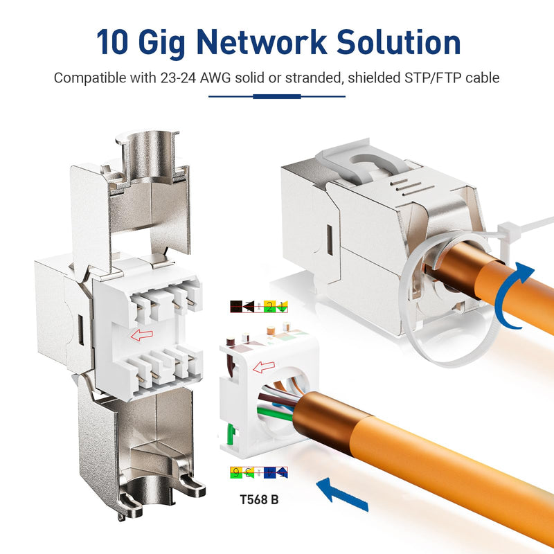ZOERAX 4x CAT7 Keystone RJ45 Module Socket - Tool-Free LSA Insulation Terminal for CAT7/CAT6a/CAT6 Installation Cable, 10 Gbit/s 1000 MHz, Fully Shielded STP (AWG 22-24) - For Patch Panel & Network 4 Cat 7