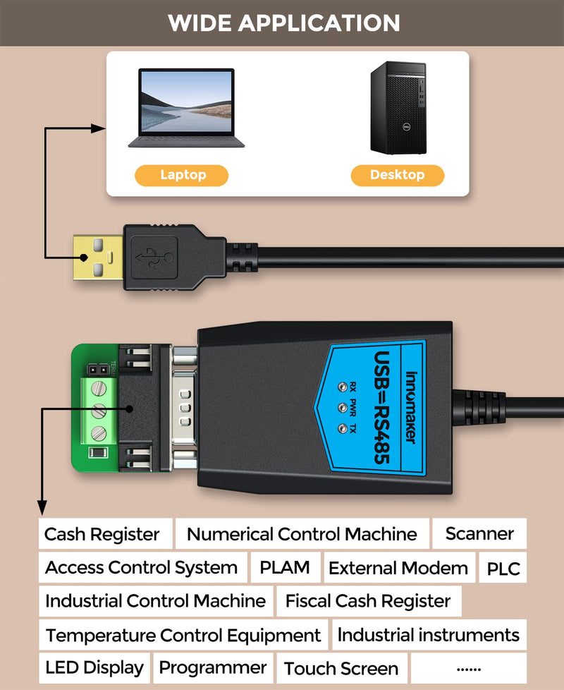 [AUSTRALIA] - Industrial-Grade USB 2.0 to RS485 Converter Adapter, Based on FTDI Chipset, ESD Protection, Signal&Power Isolation, Support Windows 11,10,8, XP, MacOs, Linux, Global Industrial Brand 