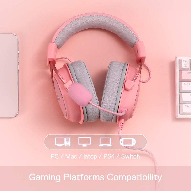 Redragon H510 Zeus-X RGB Pink Wired Gaming Headset - 7.1 Surround Sound - 53MM Audio Drivers in Memory Foam Ear Pads w/Durable Fabric Cover- Multi Platforms Headphone - USB Powered for PC/PS4/NS Pink-RGB