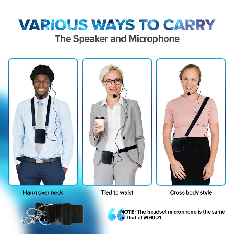 WinBridge Portable Voice Amplifier with Wired Headset Microphone, Small Bluetooth Speaker with Mic,Personal Microphone Speaker for Teachers, Trainers Coaches, Instructors, Tour guides, Public Speakers