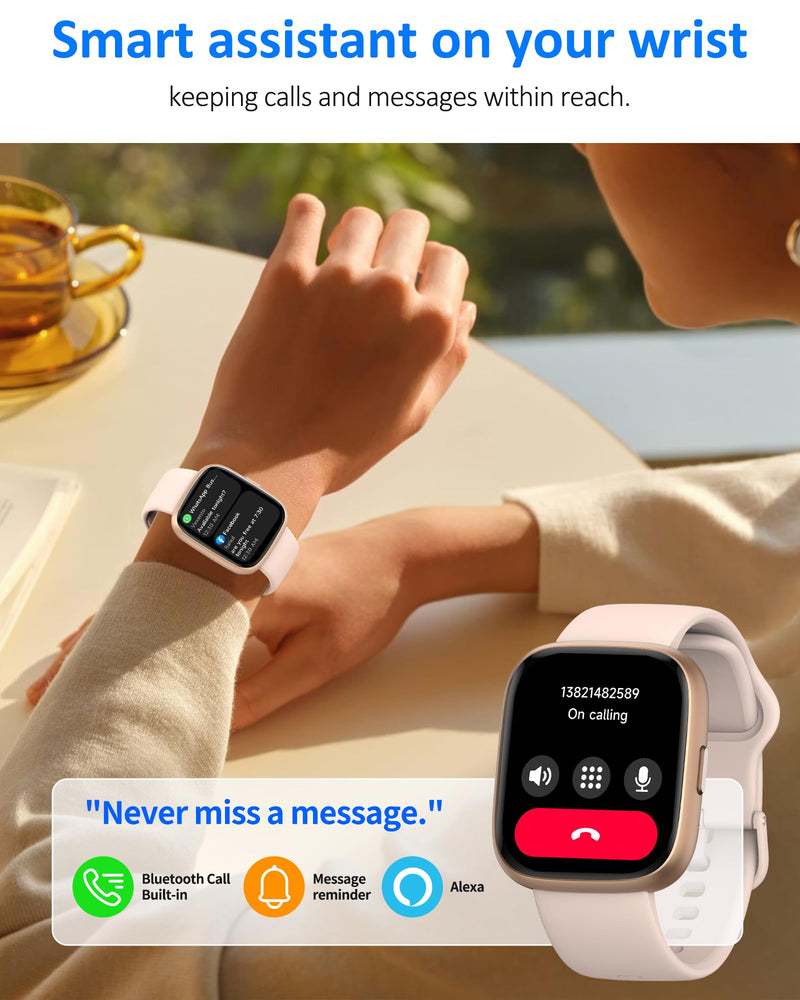 Smart Watch Men Women (Alexa Built-in), 1.83" HD Fitness Tracker, Bluetooth 5.3 Call, Heart Rate SpO2 Sleep Monitor, IP68 Waterproof, 100+ Sports Modes (Rose Gold) Rose Gold